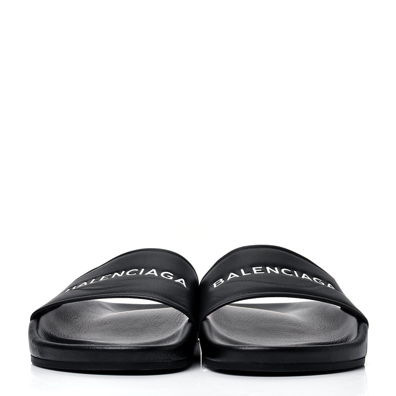 Balenciaga Nappa Logo Pool Slide Sandals 38 Black White 2 of 8