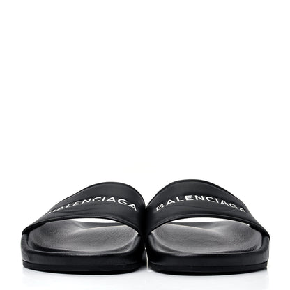 Balenciaga Nappa Logo Pool Slide Sandals 38 Black White 2 of 8