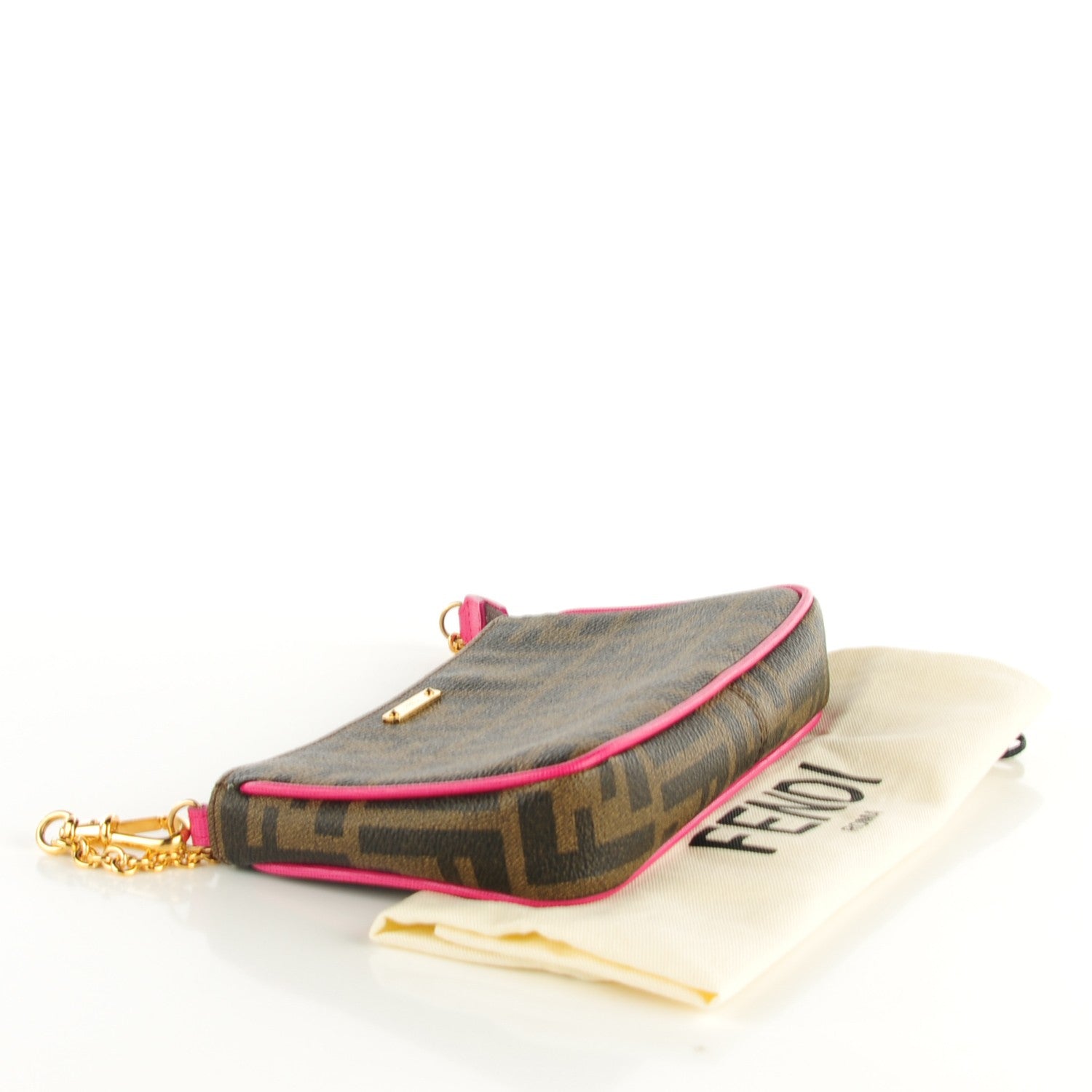 Fendi Zucca Spalmati Vitello Elite Pochette Tobacco Ciclamino 4 of 9