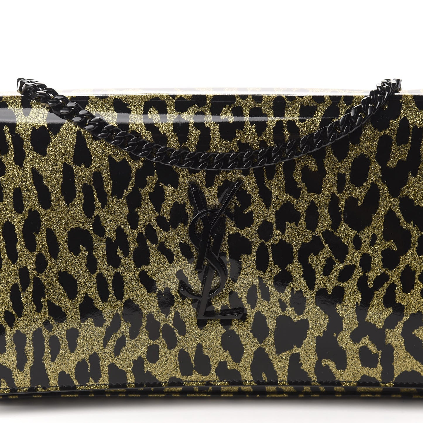Patent Leopard Print Monogram Chain Wallet Leopard Black Gold