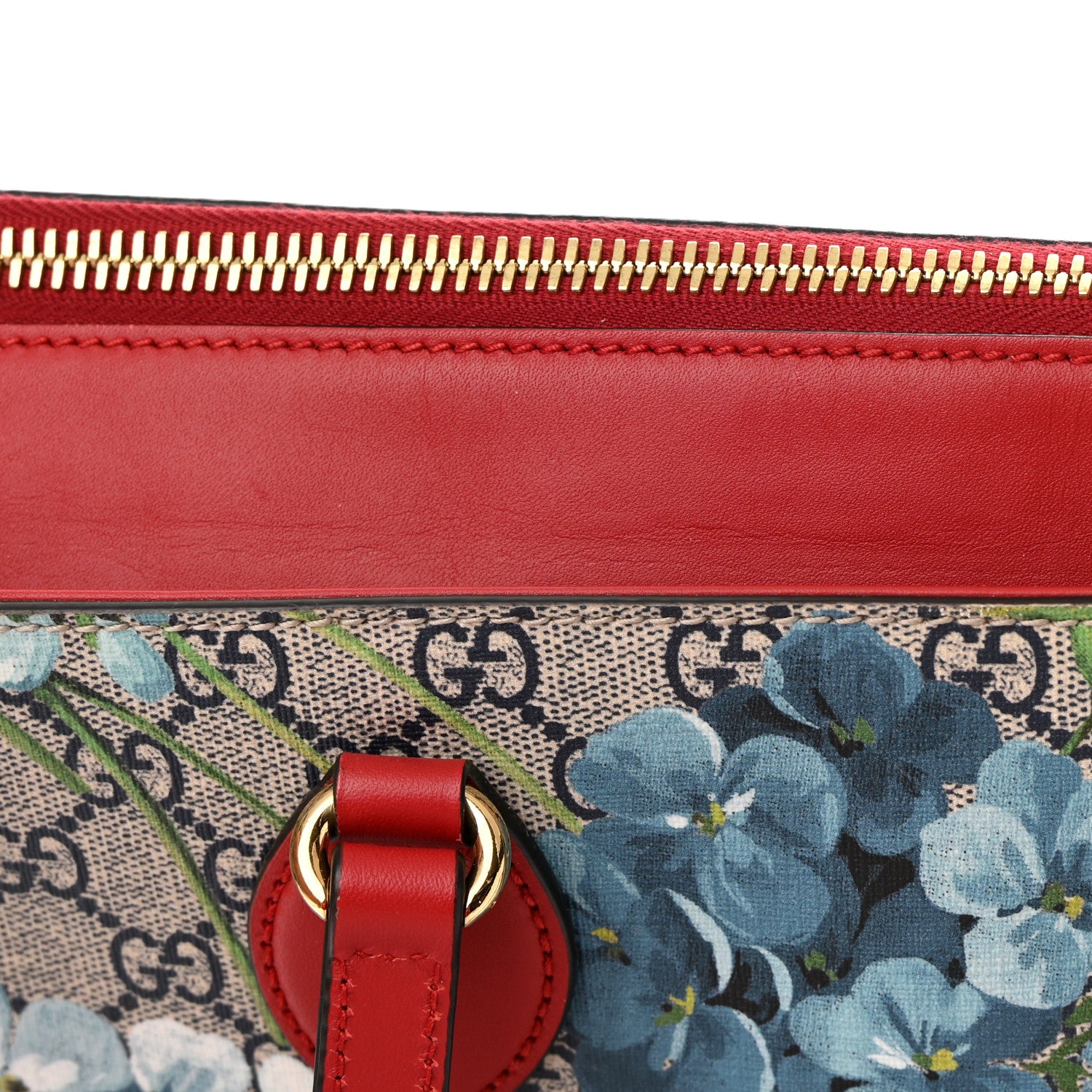 Gucci GG Supreme Monogram Blooms Medium Zippered Bucket Tote Beige Blue Navy Hibiscus Red 12 of 12