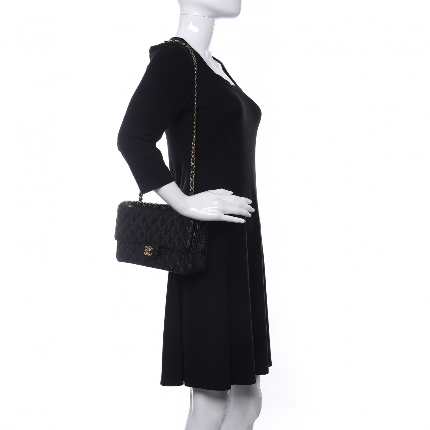 Caviar Quilted Medium Double Flap Black
