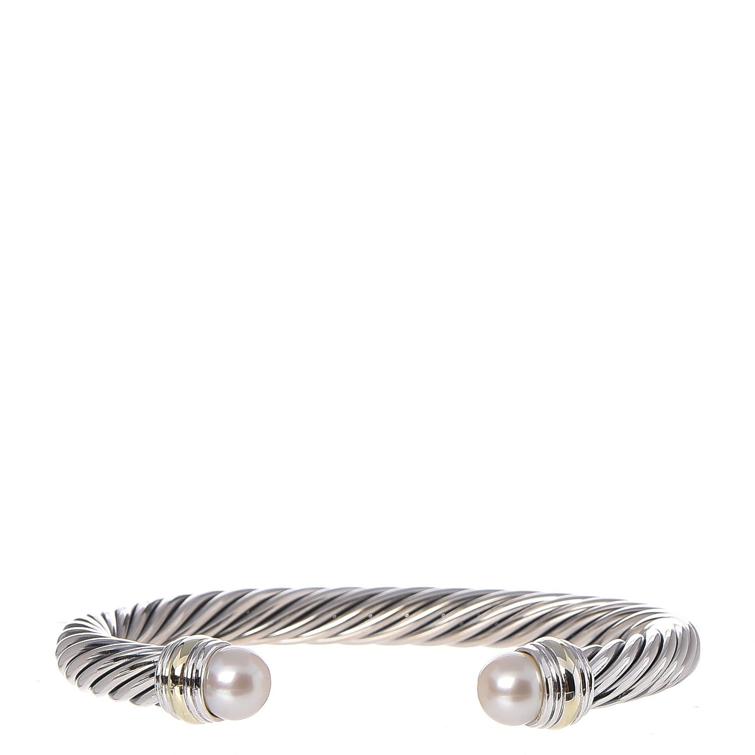 David Yurman Sterling Silver 14K Yellow Gold Pearl 7mm Cable Classics Bracelet 1 of 5