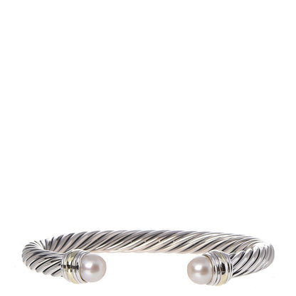 David Yurman Sterling Silver 14K Yellow Gold Pearl 7mm Cable Classics Bracelet 1 of 5