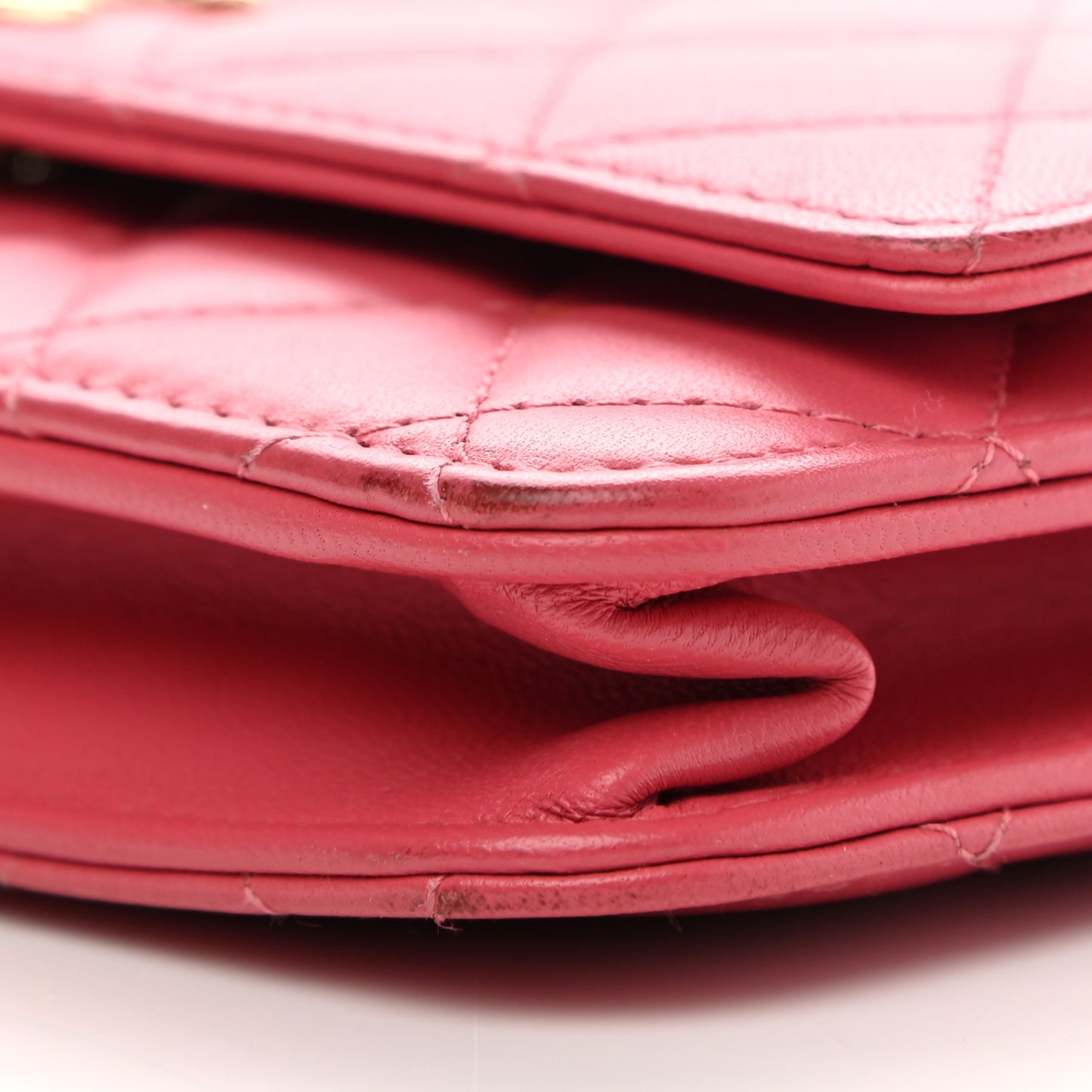 Lambskin Quilted Trendy CC Wallet On Chain WOC Bright Pink