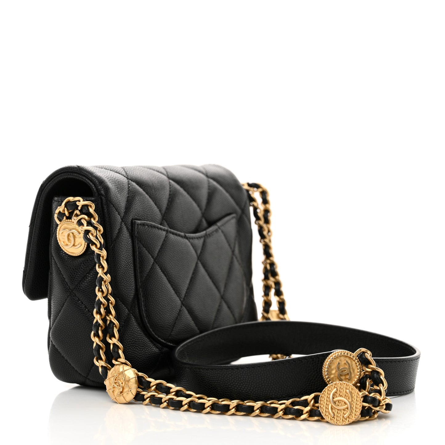 Caviar Quilted Mini Twist Your Buttons Flap Black