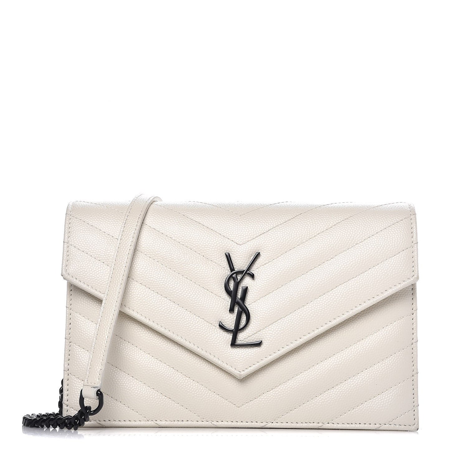 Grain De Poudre Matelasse Chevron Monogram Envelope Chain Wallet Dove White