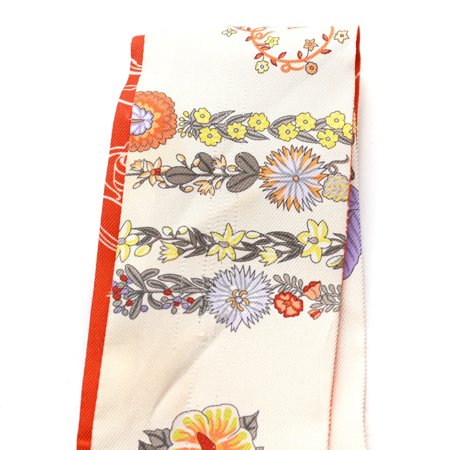 Hermes Silk Brides De Gala En Fleurs Twilly Vanille Orange Kaki 2 of 5