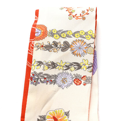 Hermes Silk Brides De Gala En Fleurs Twilly Vanille Orange Kaki 2 of 5