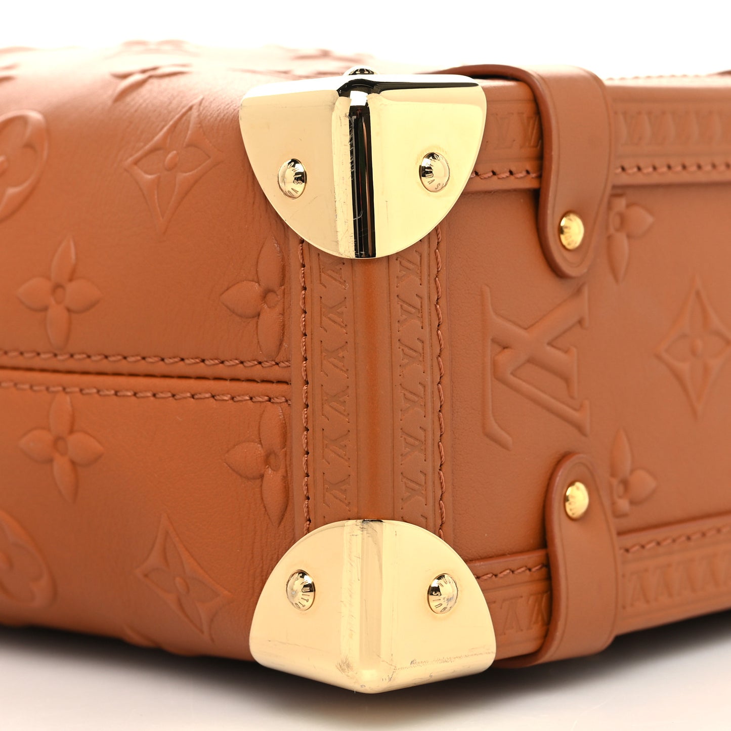 Calfskin Debossed Monogram Side Trunk Tan
