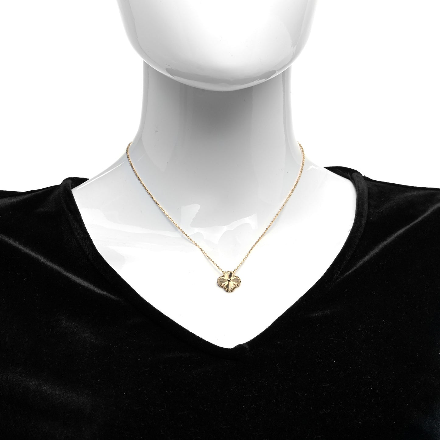 18K Yellow Gold Guilloche Vintage Alhambra Pendant Necklace