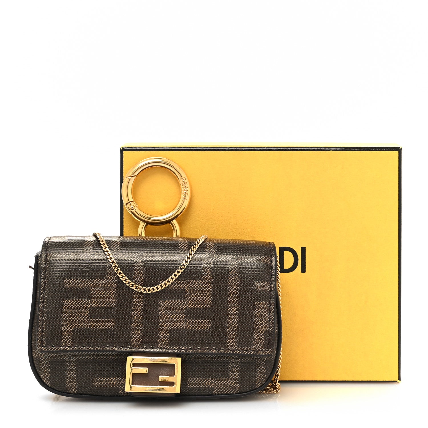 Fendi Glazed Fabric FF 1974 Nano Baguette Charm Mogano Panna 11 of 11