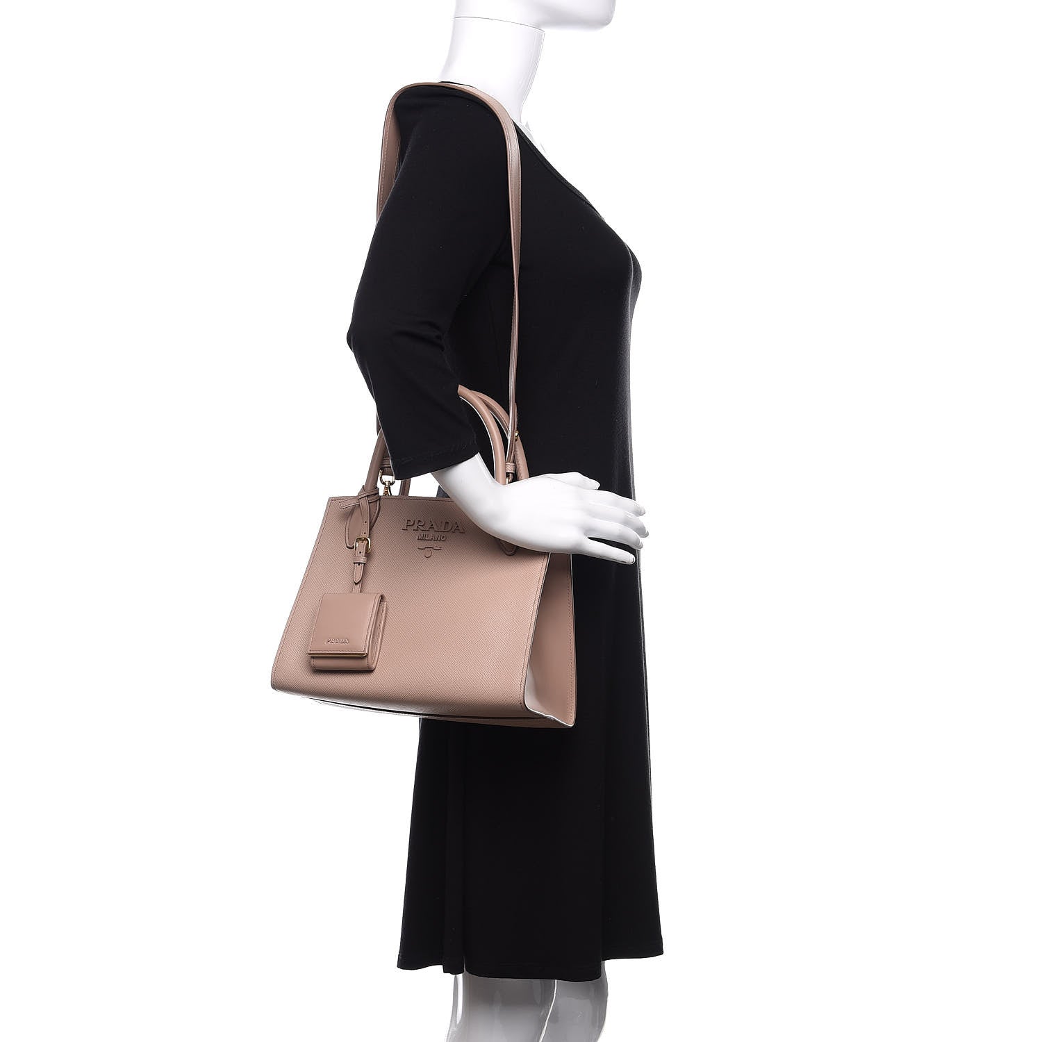 Prada Saffiano Cuir Calfskin Small Monochrome Top Handle Tote Rosa 2 of 11