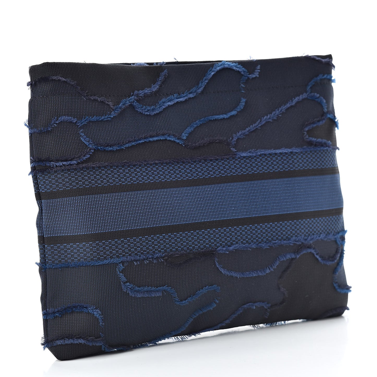 Canvas Embroidered Camouflage Medium Diordouble Zip Pouch Blue