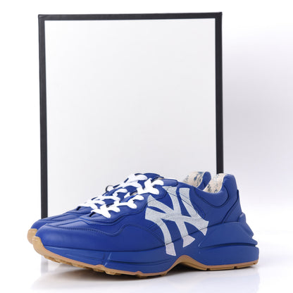 Gucci X MLB Calfskin NY Yankees Mens Rhyton Sneakers 8 Electric Blue 16 of 16
