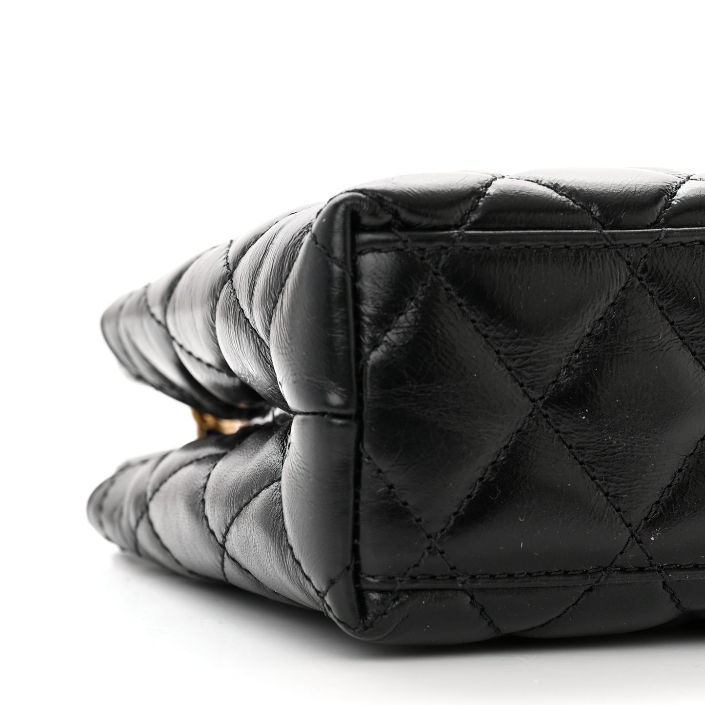Shiny Aged Calfskin Quilted Nano Kelly Shopper Black