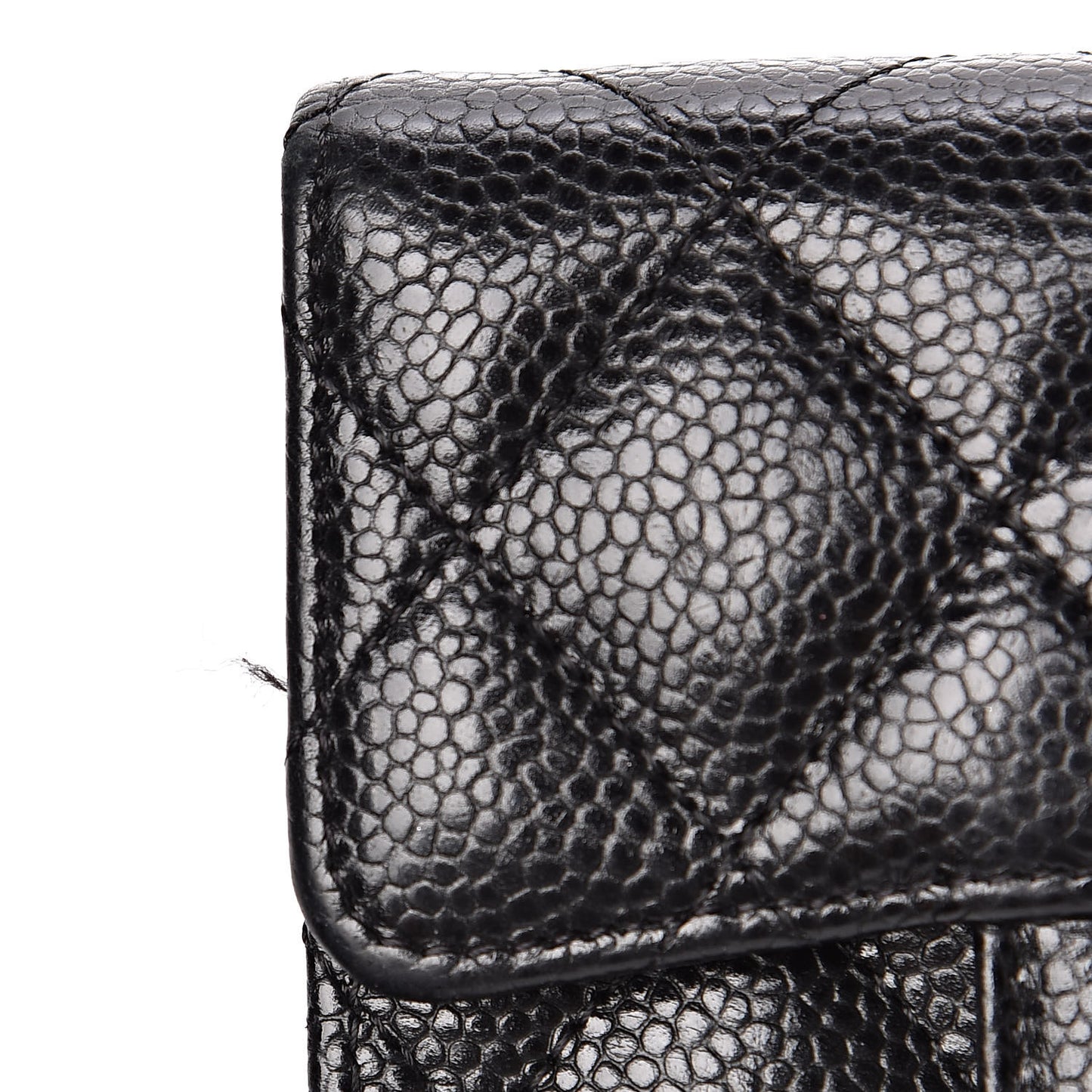 Caviar Quilted Compact Flap Wallet Black