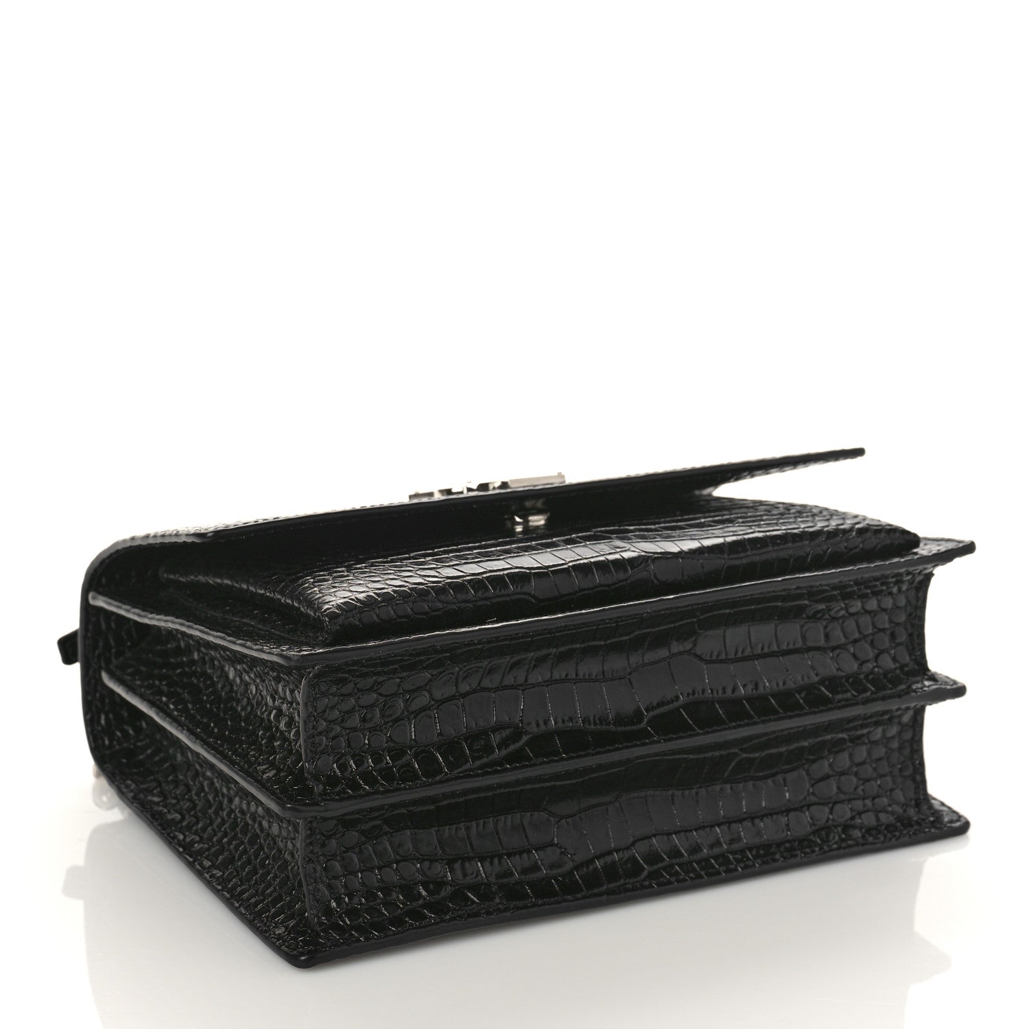Saint Laurent Calfskin Crocodile Embossed Medium Monogram Sunset Black 4 of 9