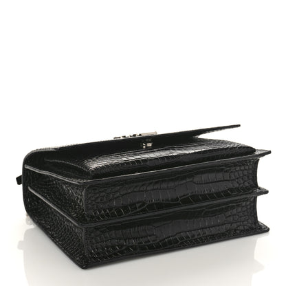 Saint Laurent Calfskin Crocodile Embossed Medium Monogram Sunset Black 4 of 9