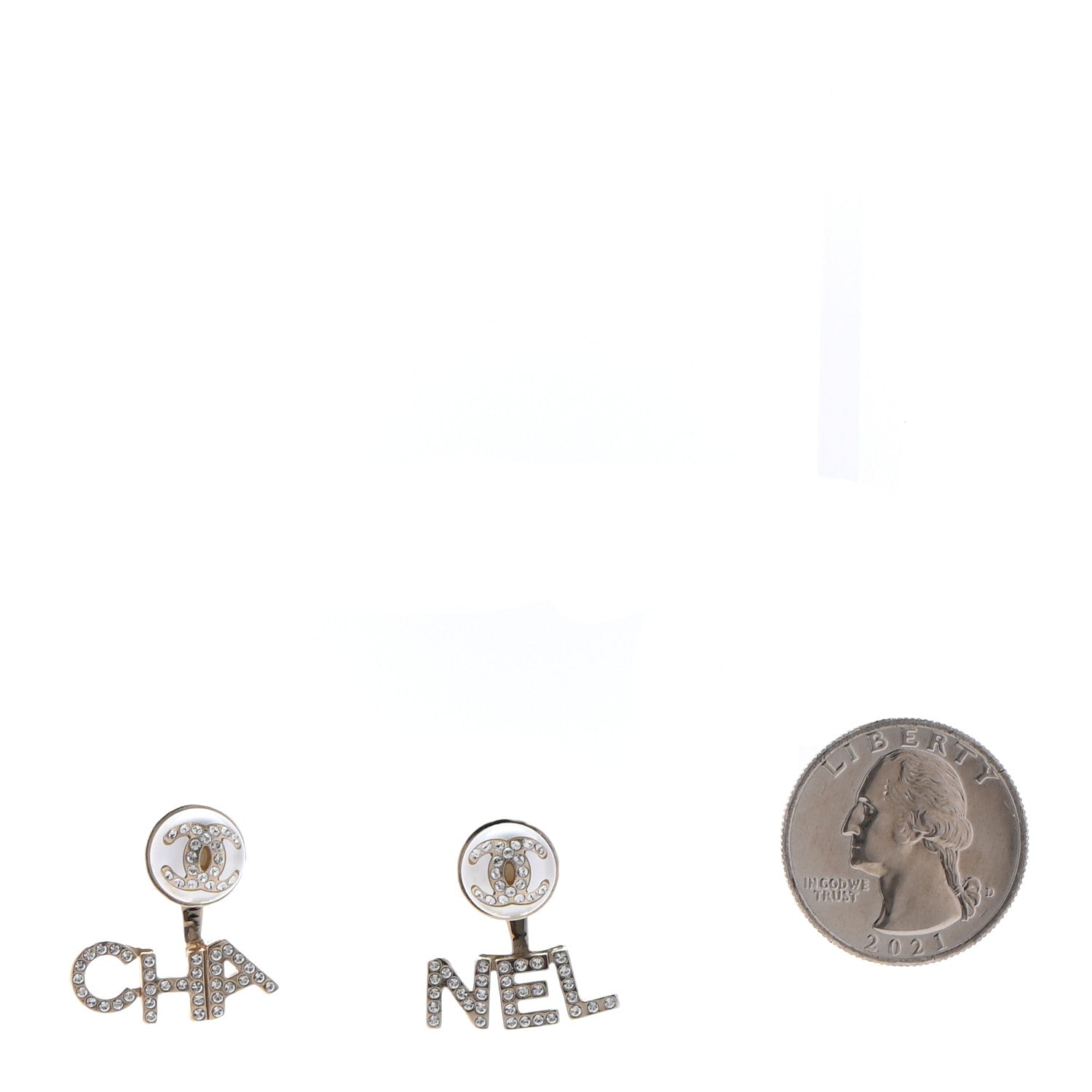 Chanel Pearl Crystal Logo Earrings Gold Pearly White 2 of 5