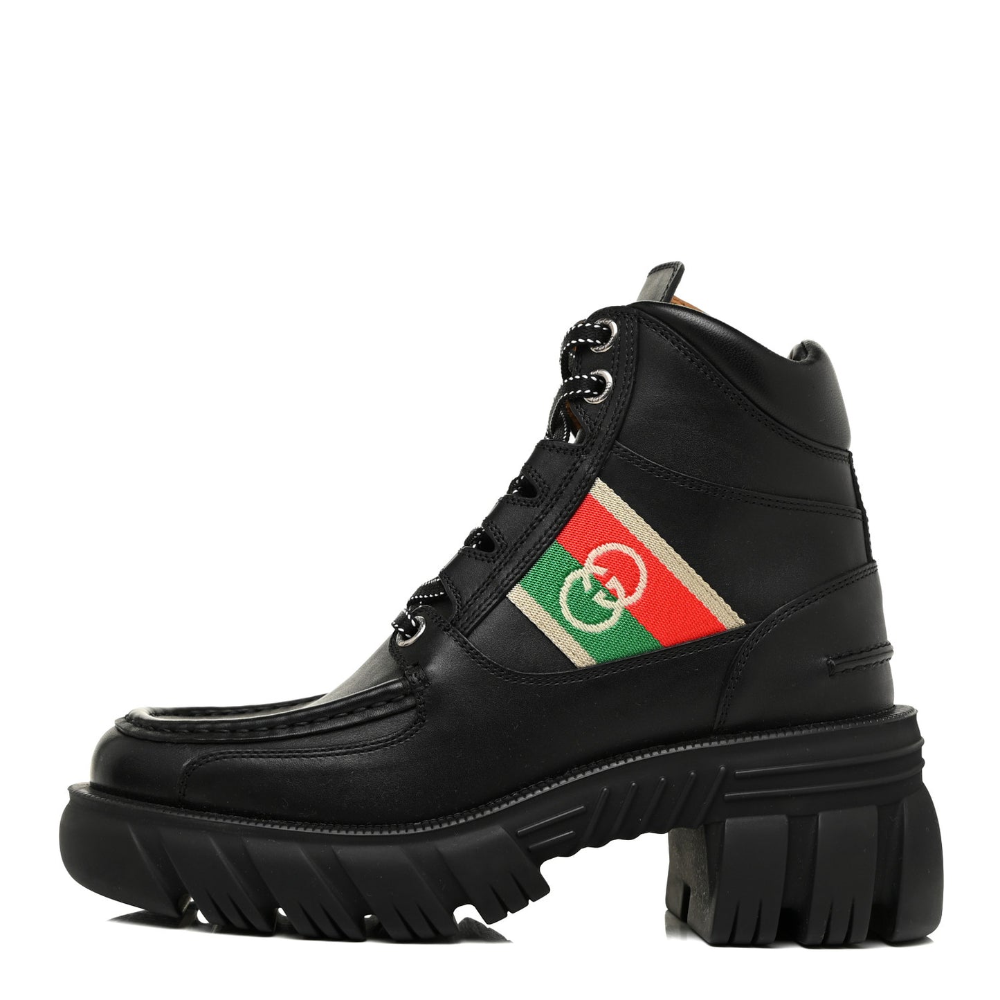 Quebec Calfskin Web Womens Interlocking G Lace Up Combat Boots 37 Black Mystic White Green Red