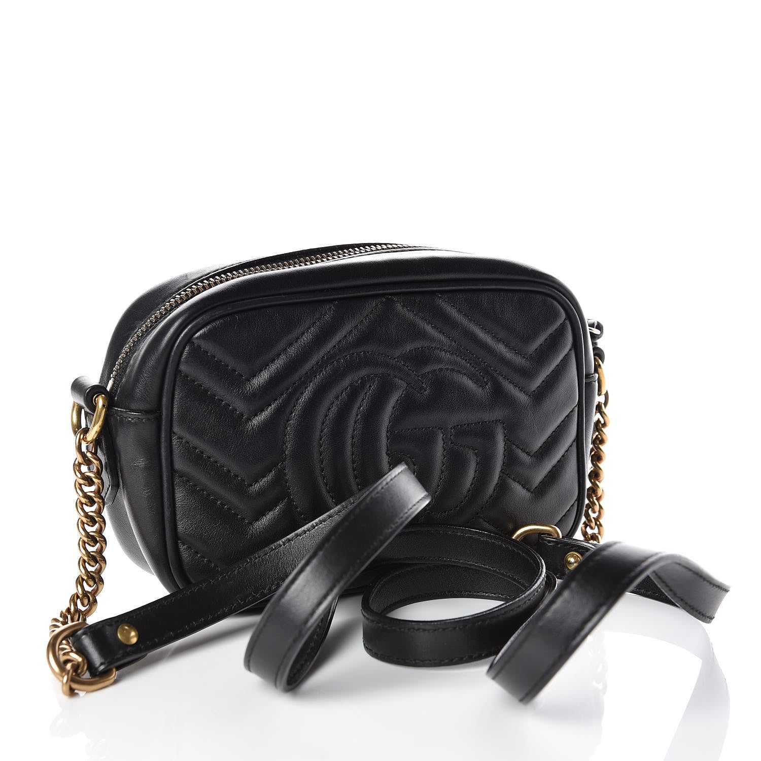 Gucci Calfskin Matelasse Mini GG Marmont Chain Shoulder Bag Black 3 of 9