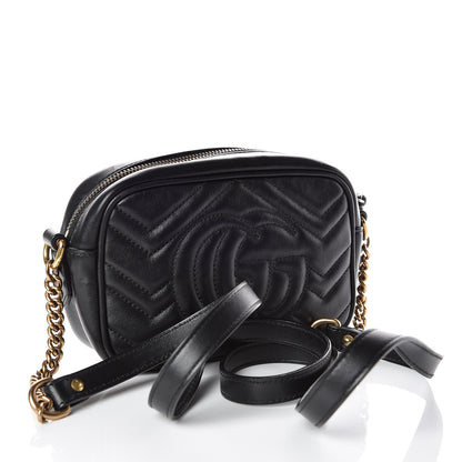 Gucci Calfskin Matelasse Mini GG Marmont Chain Shoulder Bag Black 3 of 9