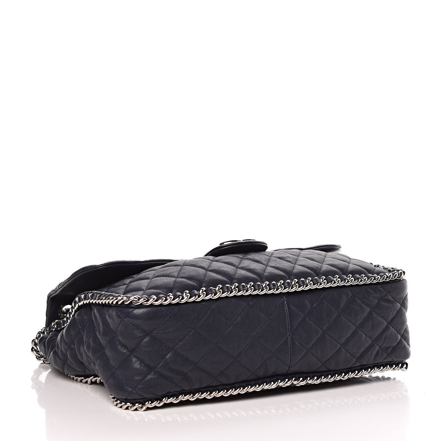Washed Lambskin Quilted Chain Around Maxi Flap Dark Navy Blue