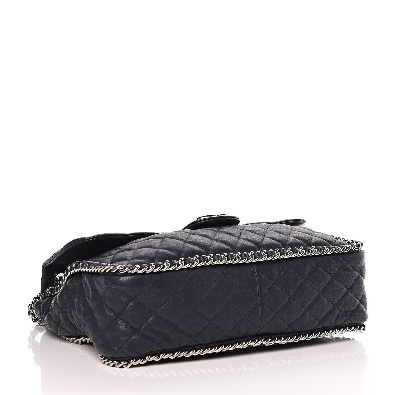 Chanel Washed Lambskin Quilted Chain Around Maxi Flap Dark Navy Blue 4 of 11