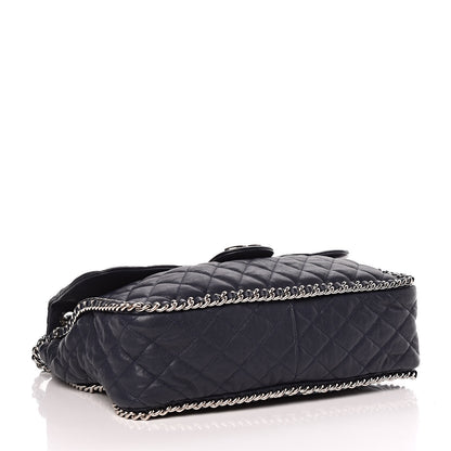 Chanel Washed Lambskin Quilted Chain Around Maxi Flap Dark Navy Blue 4 of 11