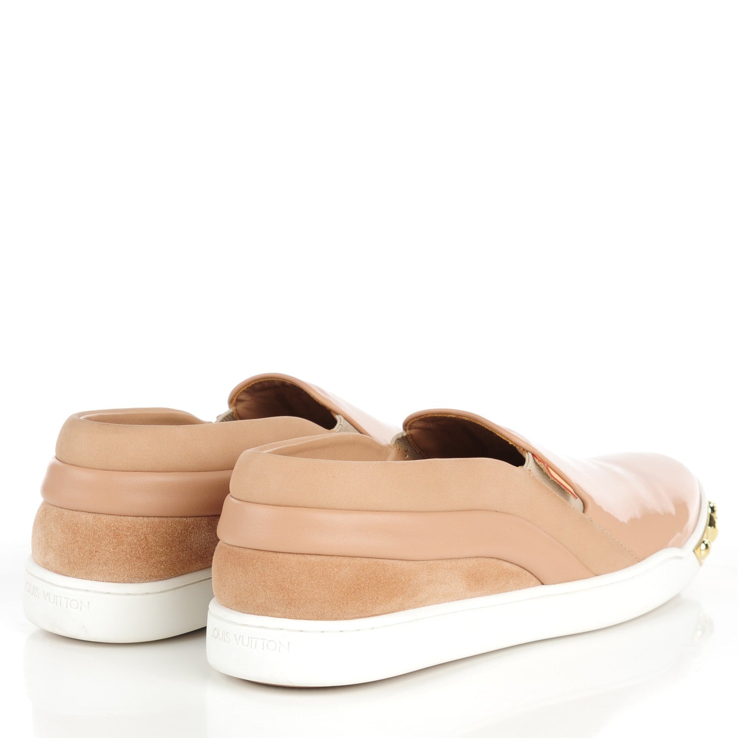 Louis Vuitton Patent Calfskin Suede Tempo Slip On Sneakers 41 Nude 5 of 10