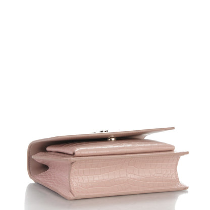 Saint Laurent Calfskin Crocodile Embossed Monogram Sunset Chain Wallet Soft Nude 4 of 7