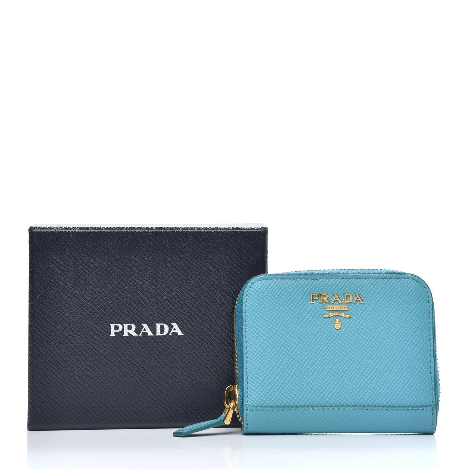 Prada Saffiano Metal Zip Coin Purse Turchese 9 of 9