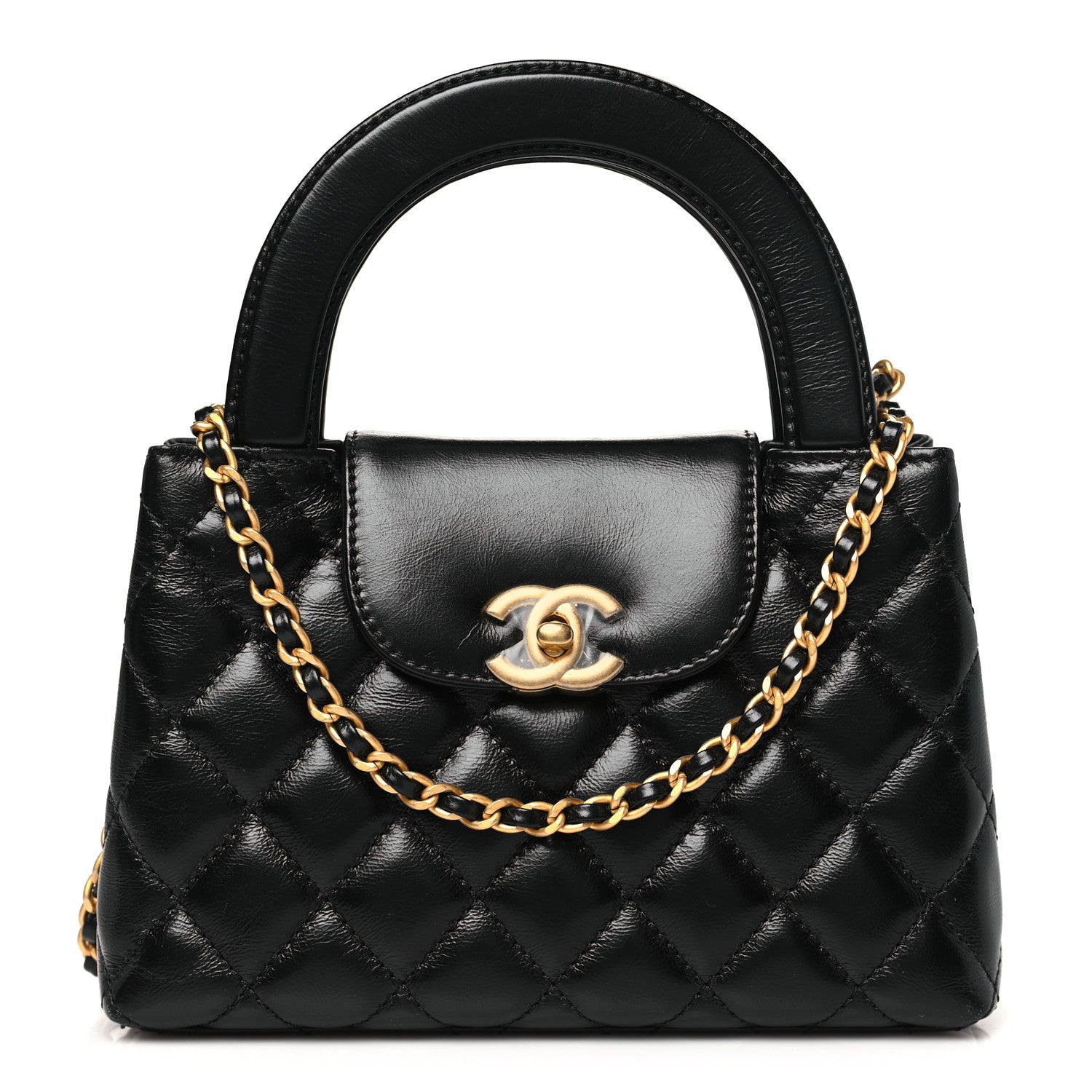 Chanel Shiny Aged Calfskin Quilted Nano Kelly Shopper Black 1 of 11