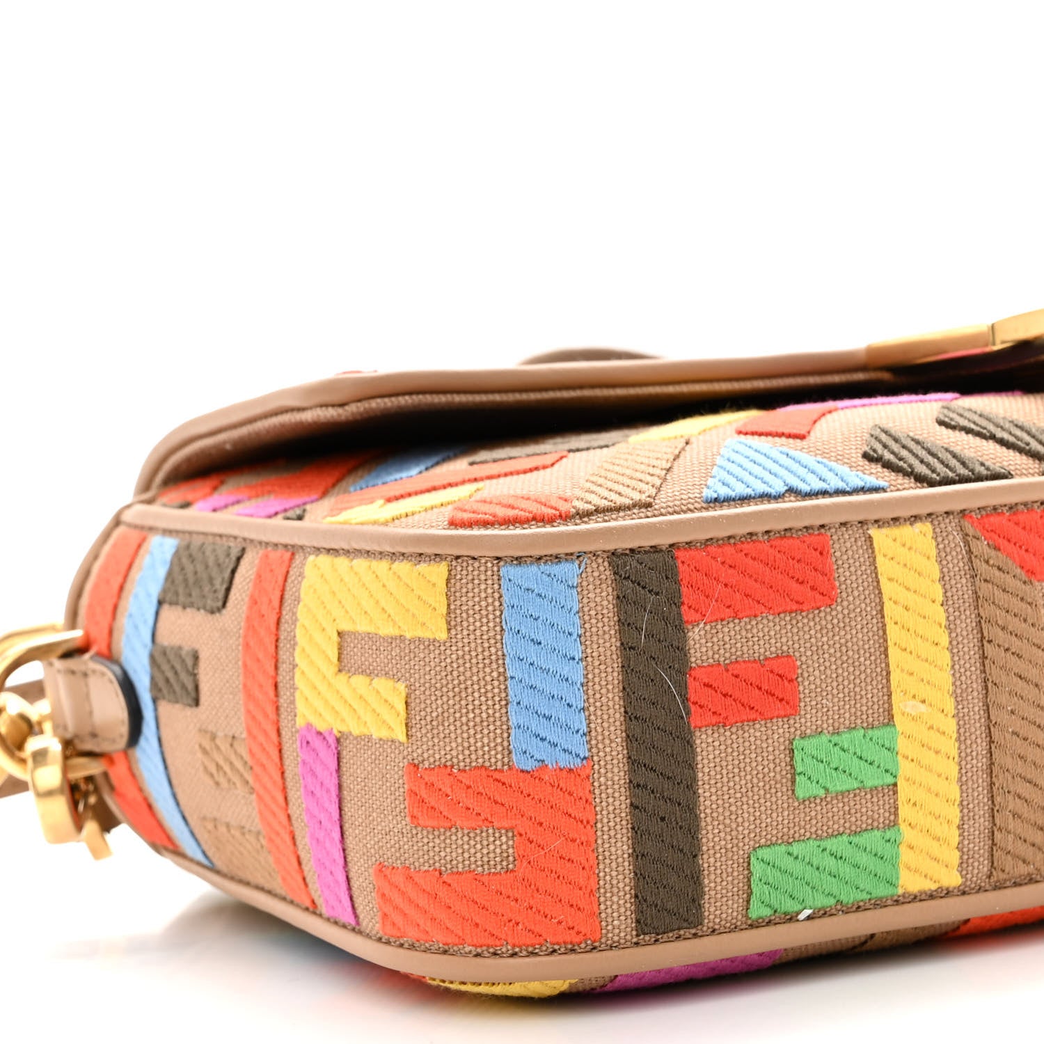 Fendi Canvas Vitello King FF Multicolor Embroidered Baguette Multicolor Cuoio 8 of 9