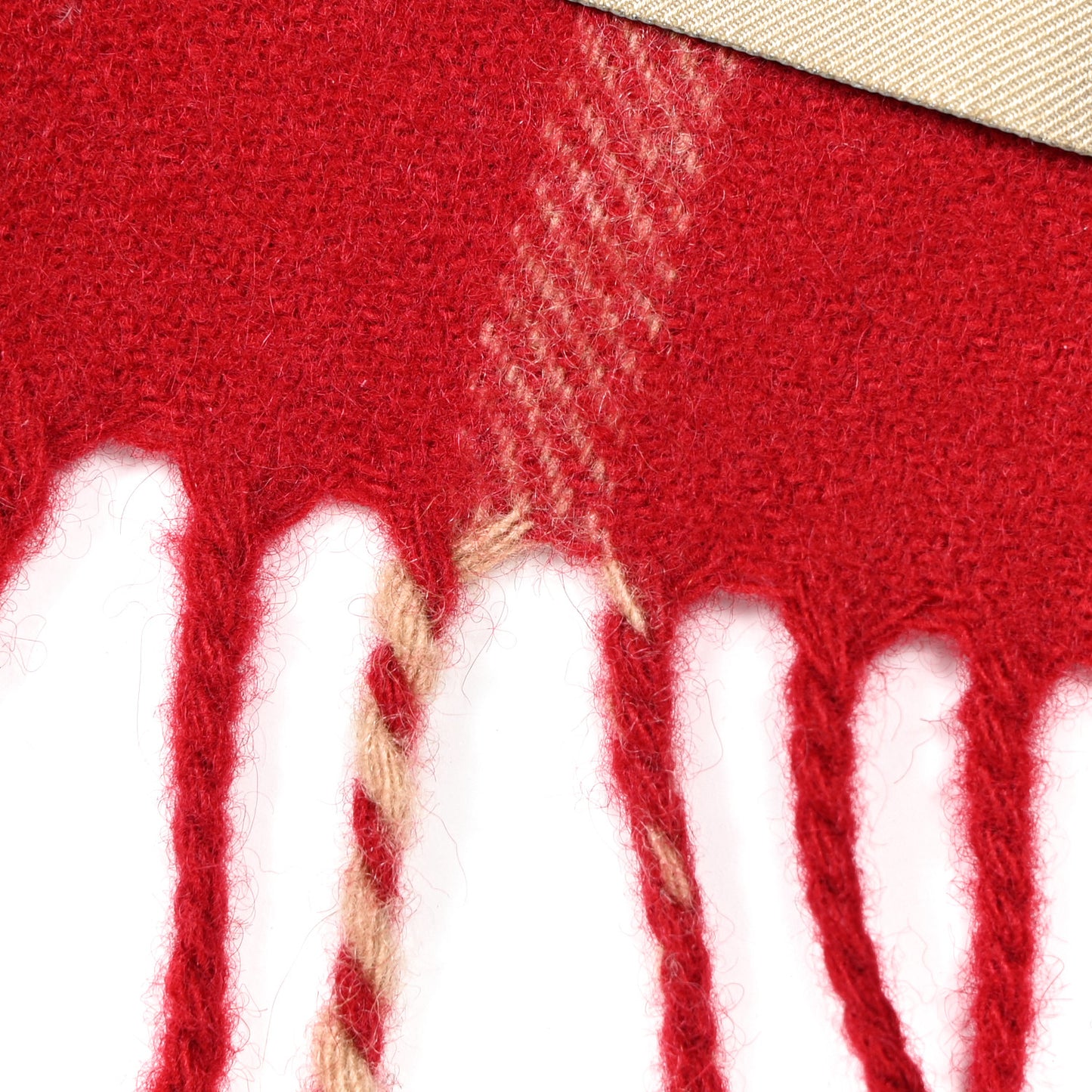 Wool Cashmere Check Fringe Scarf Claret