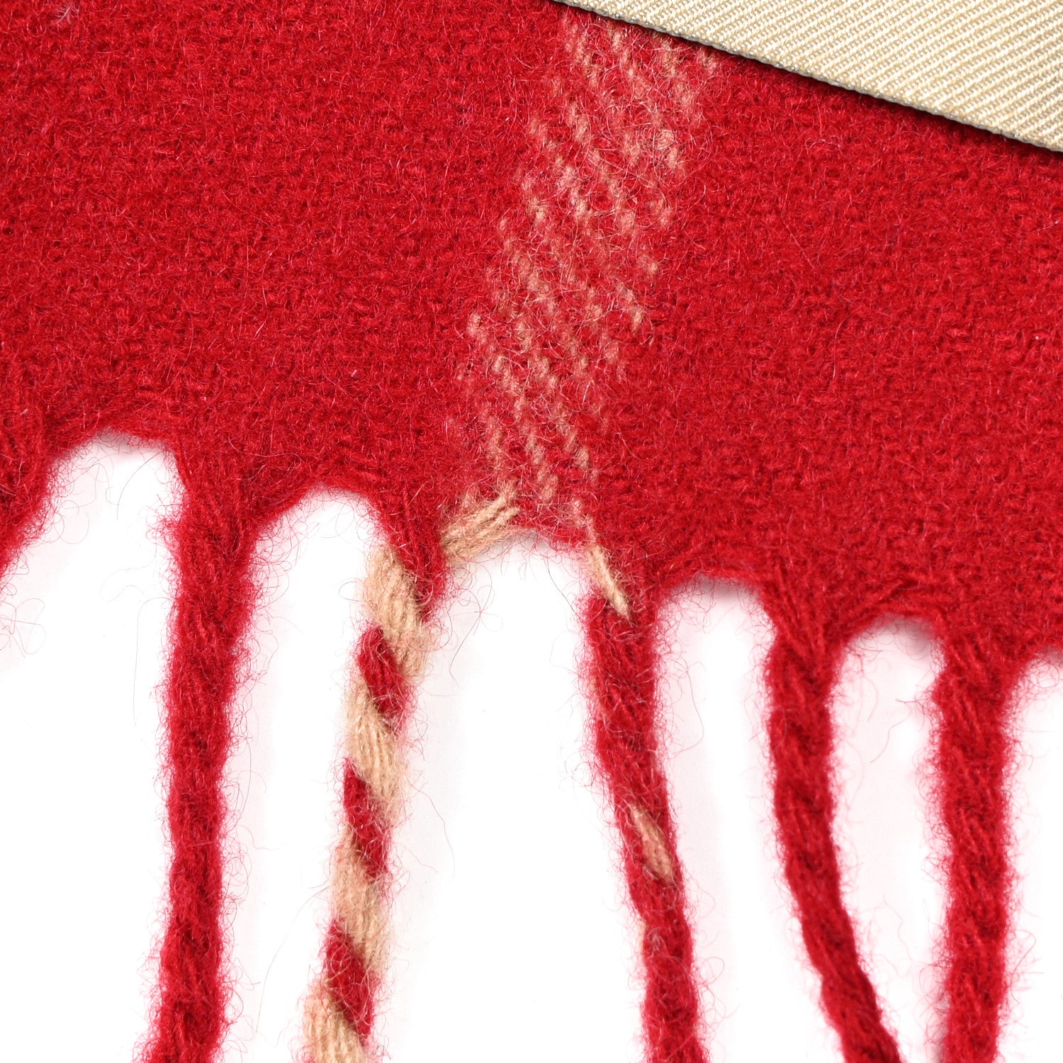 Burberry Wool Cashmere Check Fringe Scarf Claret 6 of 6