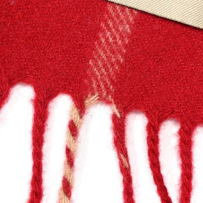 Burberry Wool Cashmere Check Fringe Scarf Claret 6 of 6
