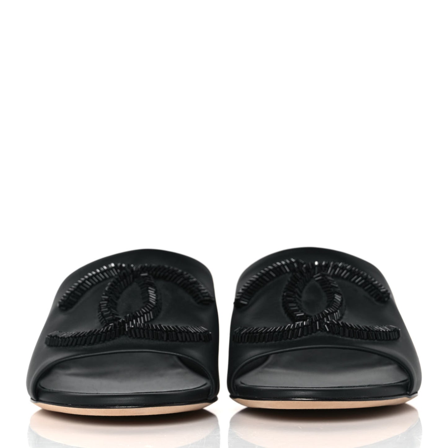 Lambskin Beaded CC Mule Sandal 38 Black