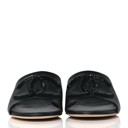 Chanel Lambskin Beaded CC Mule Sandal 38 Black 2 of 8
