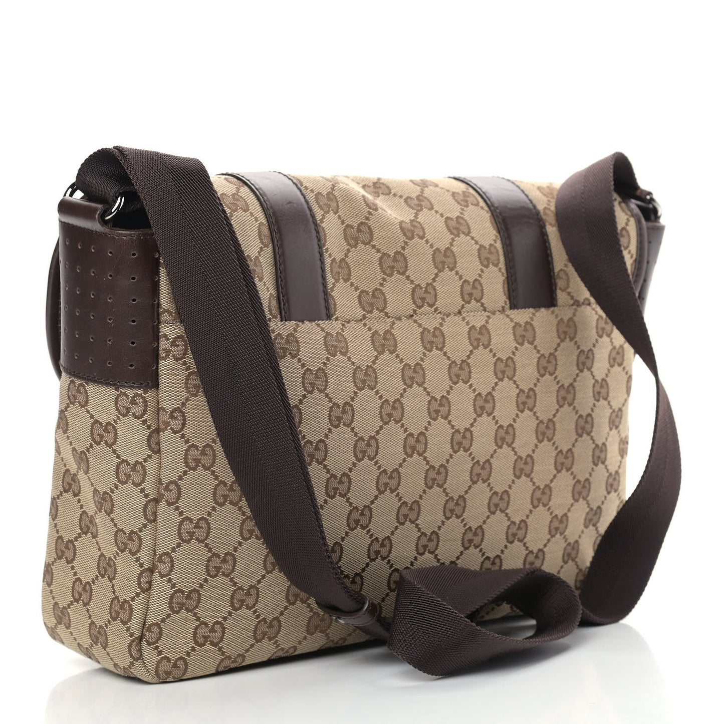 Monogram Medium Double Buckle Flap Messenger Bag Beige Dark Brown