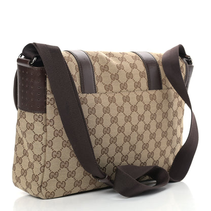 Gucci Monogram Medium Double Buckle Flap Messenger Bag Beige Dark Brown 3 of 8