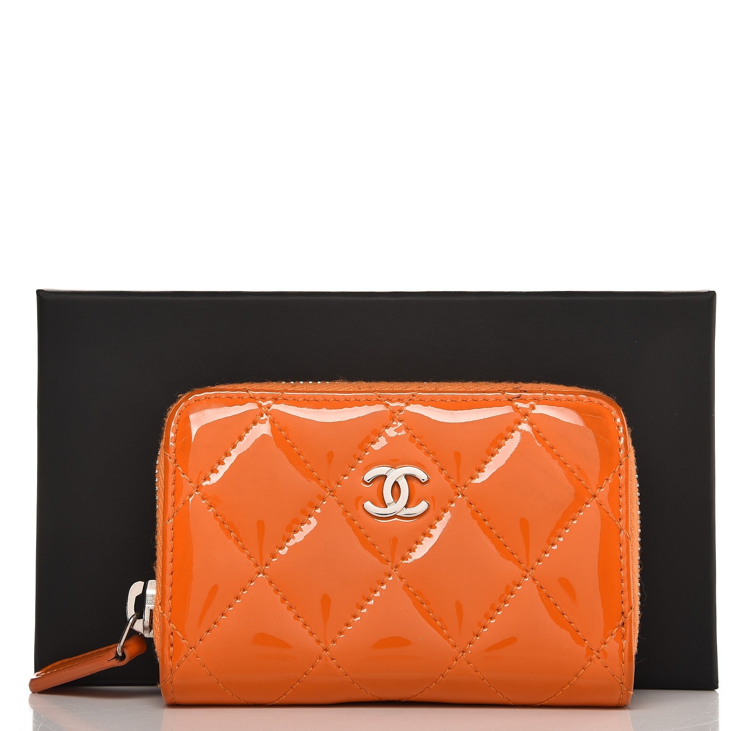 Chanel Patent Calfskin Quilted Zip Coin Purse Orange 12 of 12