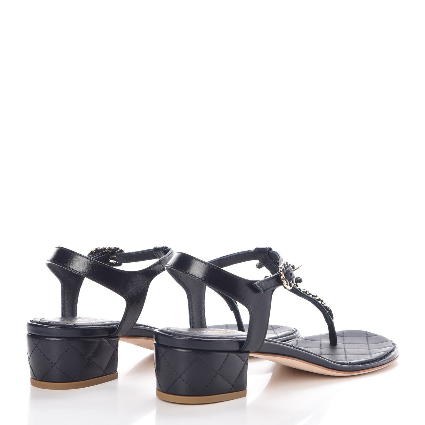 Goatskin CC Chain Thong Sandals 41 Dark Blue