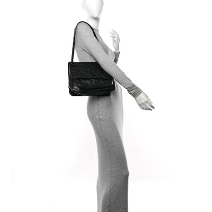 Saint Laurent Crinkled Calfskin Matelasse Monogram Medium Niki Chain Satchel Black 2 of 10