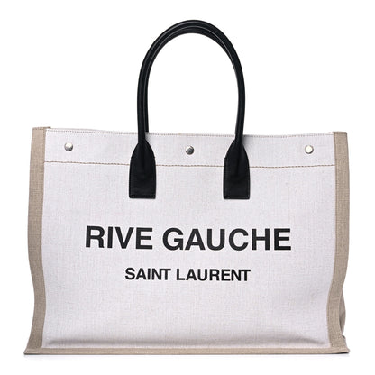 Saint Laurent Linen Calfskin Rive Gauche Tote Optic White 1 of 17