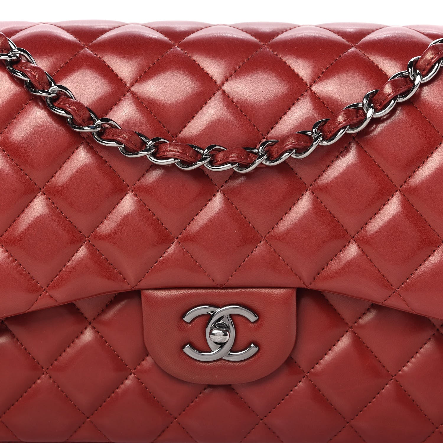 Chanel Lambskin Quilted Jumbo Double Flap Dark Red 10 of 10