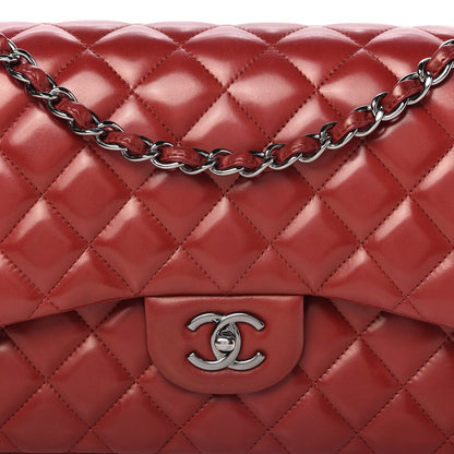 Chanel Lambskin Quilted Jumbo Double Flap Dark Red 10 of 10