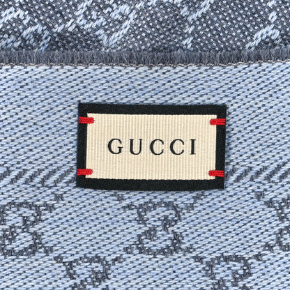 Gucci Wool GG Monogram Reversible New Sten Fringe Scarf Flannel Sky Blue 3 of 4
