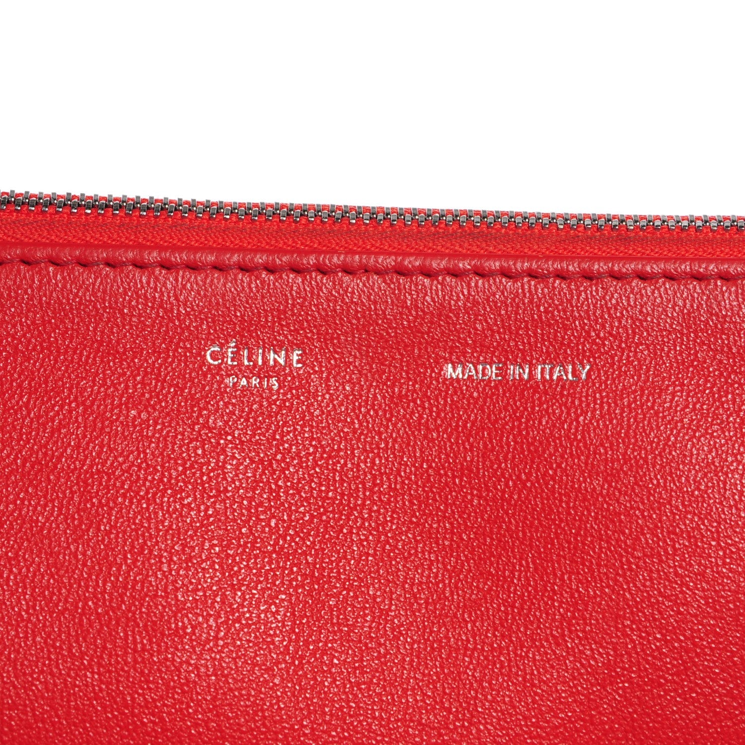 Celine Drummed Calfskin Suede Double Zip Trapeze Vermillion 8 of 19